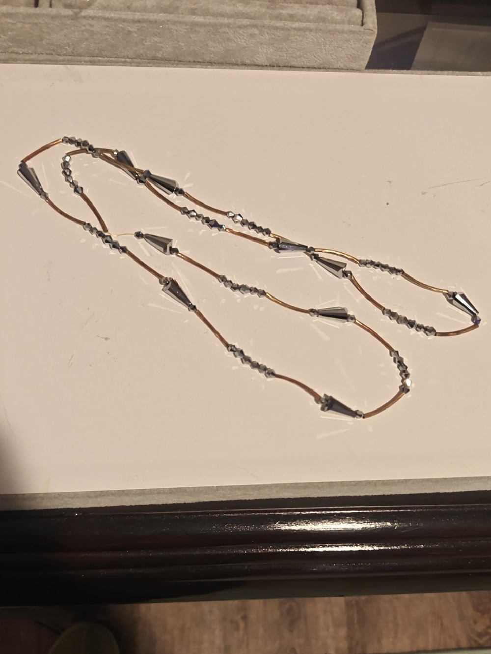 Delicate Silver Bead and Cone Long Necklace - Two-Tone